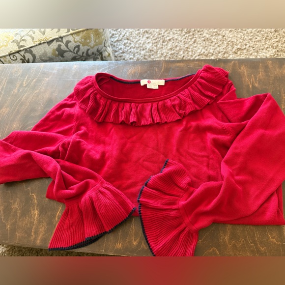 Boden Lavinia Ruffle Jumper Sweater Size US 14 Red Long Bell Sleeve Knit Classic - Picture 1 of 5